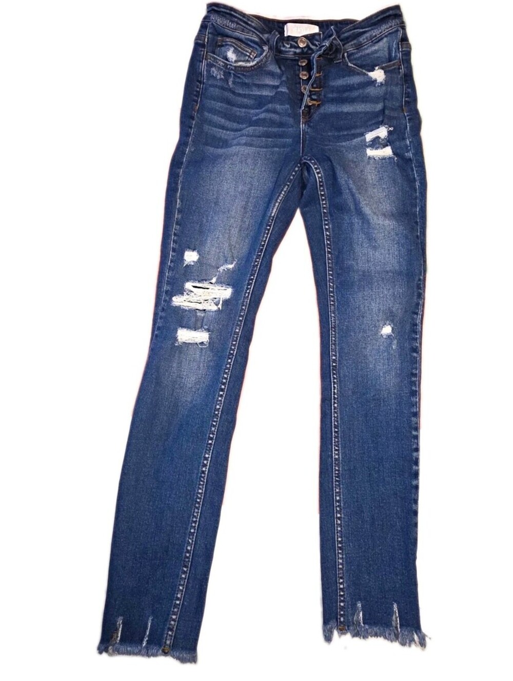 Vervet Blue Women’s Dark Wash Distressed Skinny Jeans Mid Rise 5-Pocket - Size 7